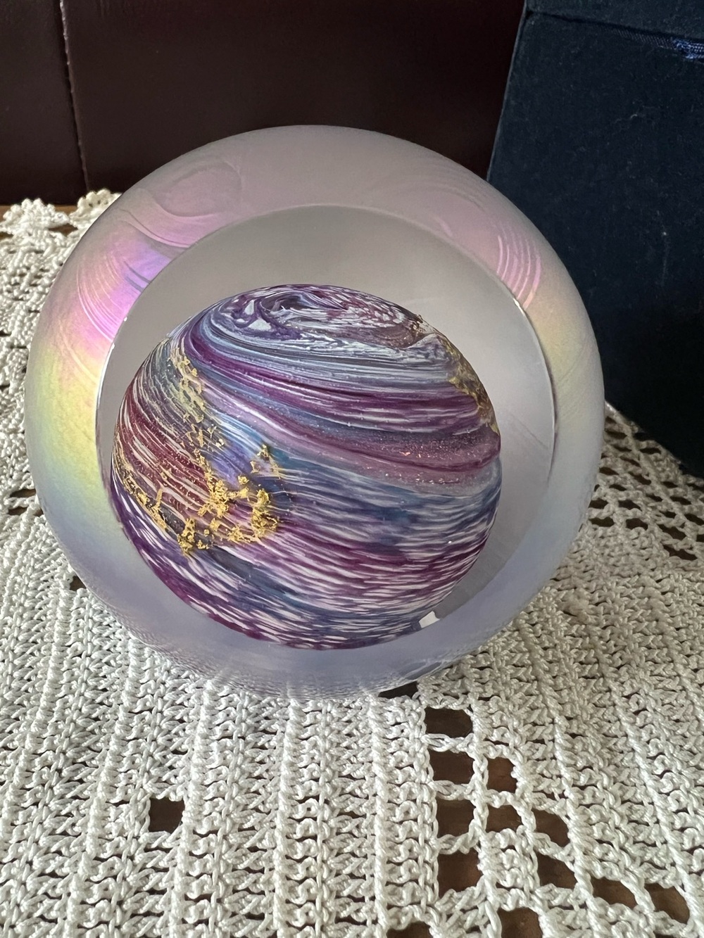 Glass Eye Studio signed Celestial paperweight.